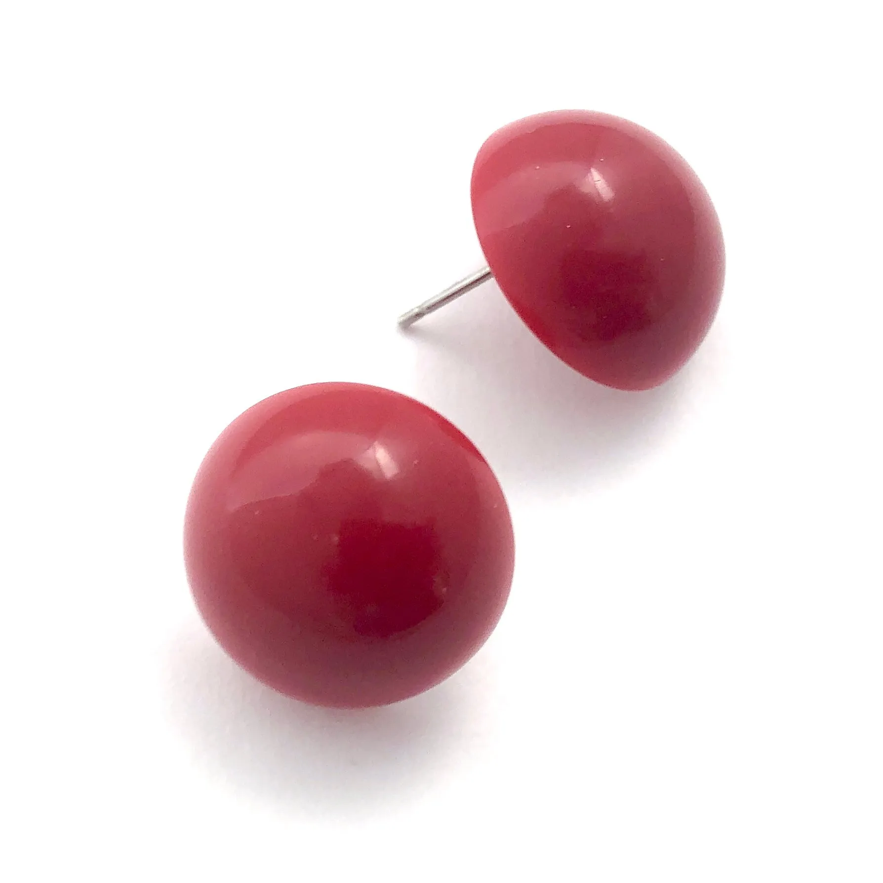 Brick Red Retro Button Studs Lucite Earrings