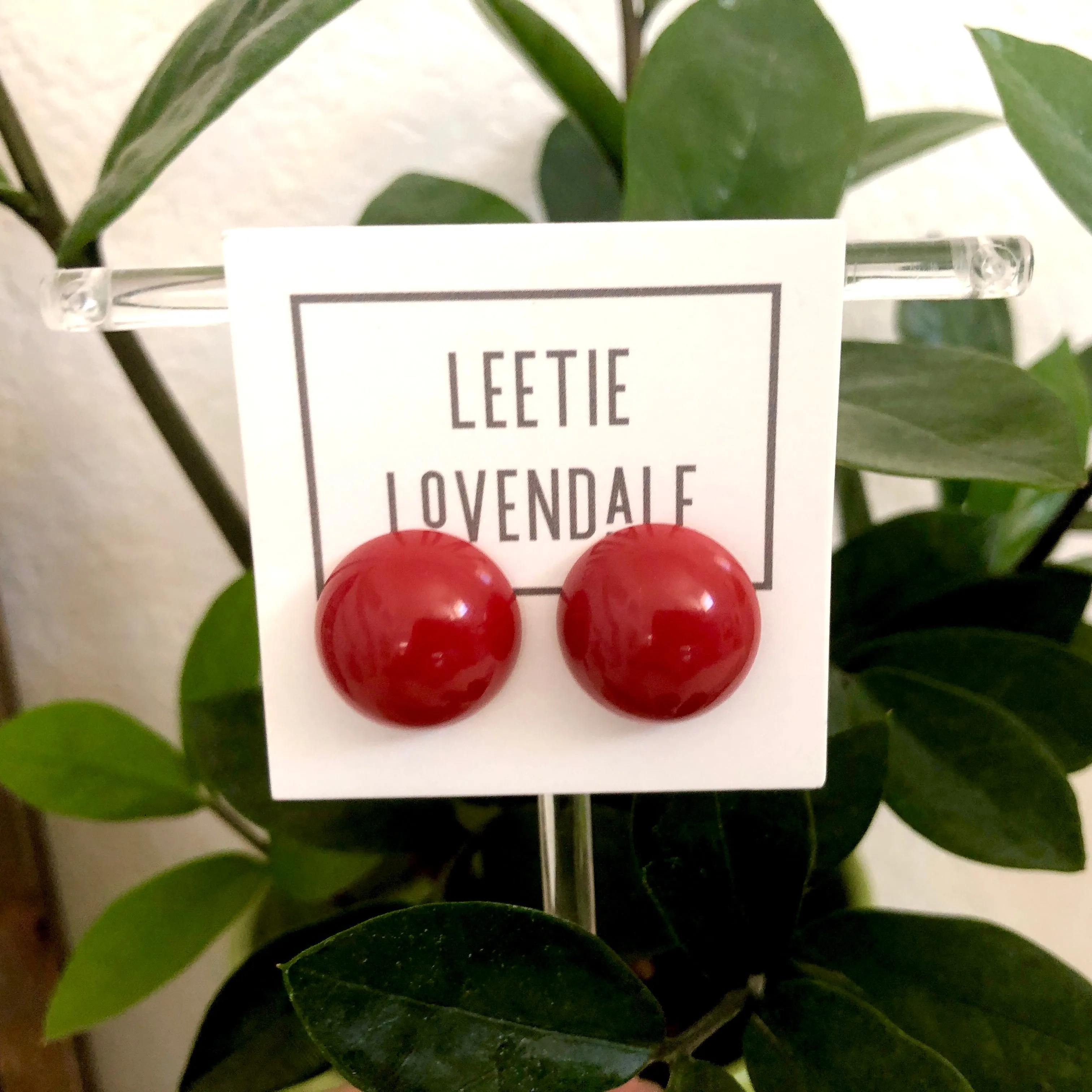 Brick Red Retro Button Studs Lucite Earrings