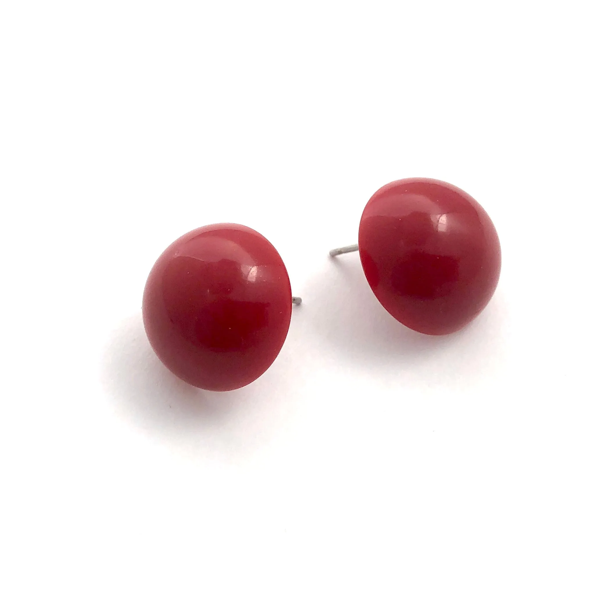 Brick Red Retro Button Studs Lucite Earrings