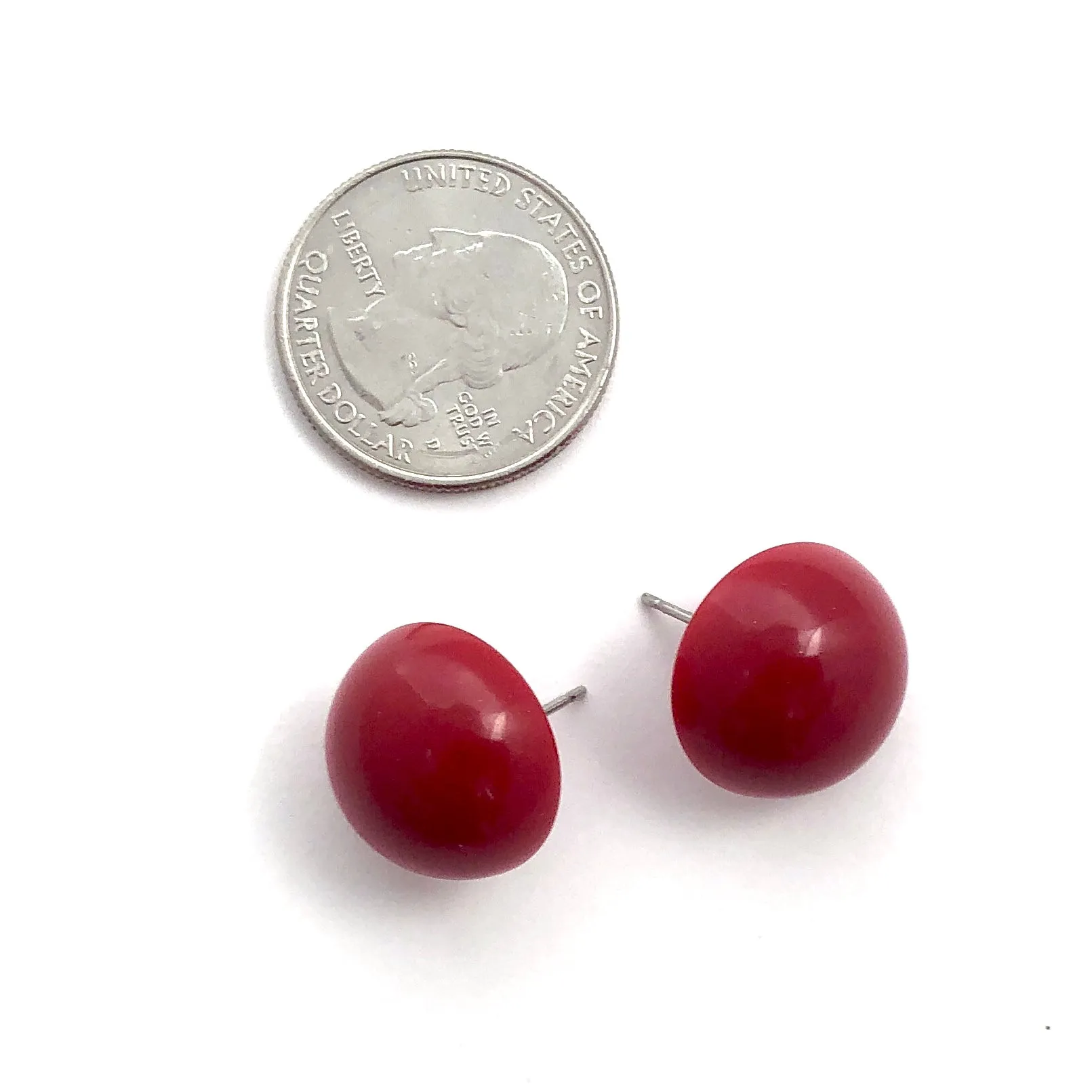 Brick Red Retro Button Studs Lucite Earrings