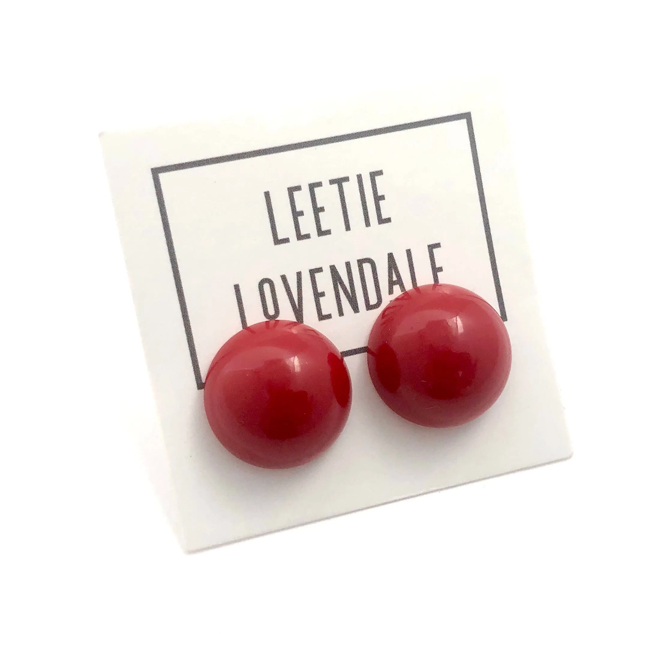 Brick Red Retro Button Studs Lucite Earrings