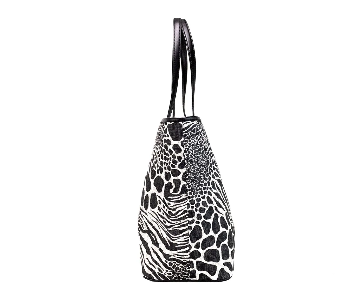 Carter Large Black Animal Print PVC Open Tote Shoulder Purse Bag