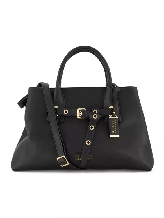 Catwalk  Black Tote Bag with Buckle Detail and Adjustable Shoulder Strap