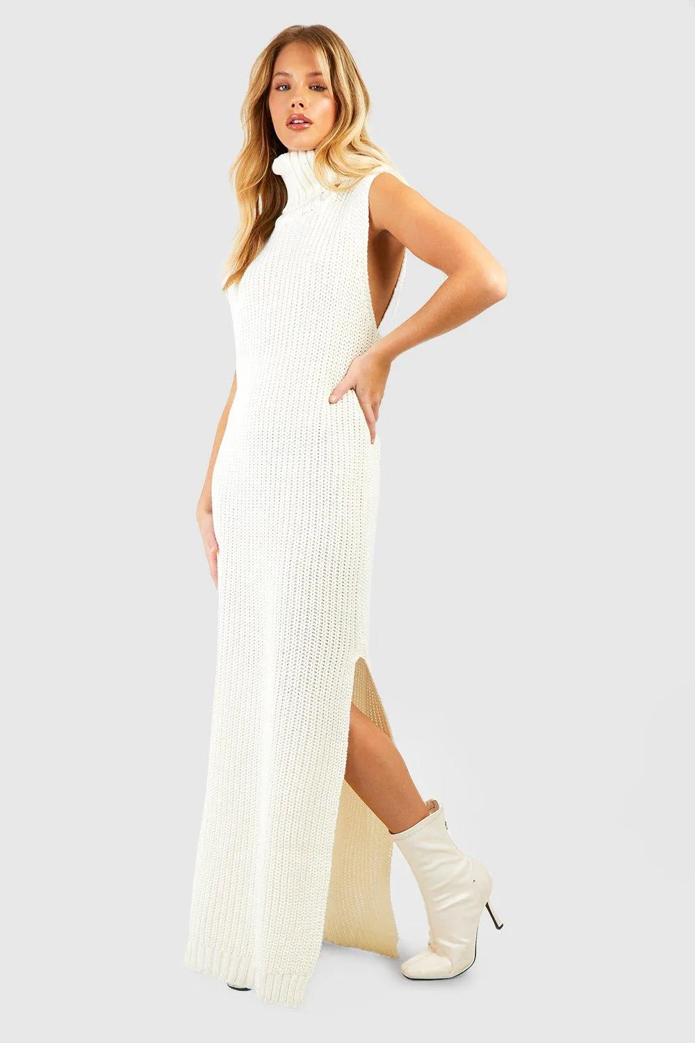 Chunky Turtleneck Sleeveless Maxi Dress