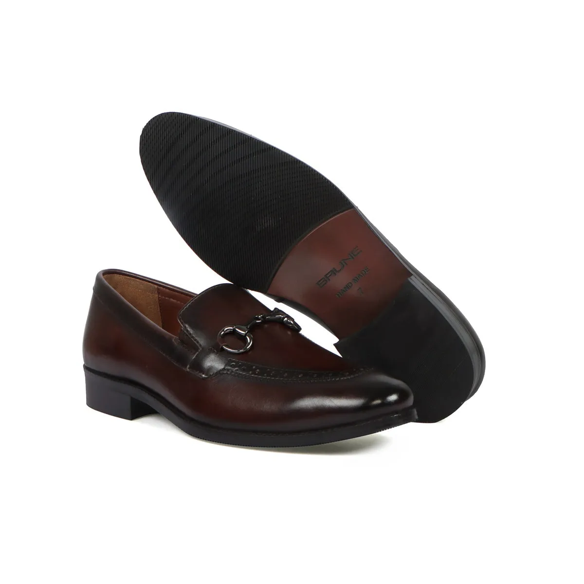 Contrasting Leather Loafers in Dark Brown Color