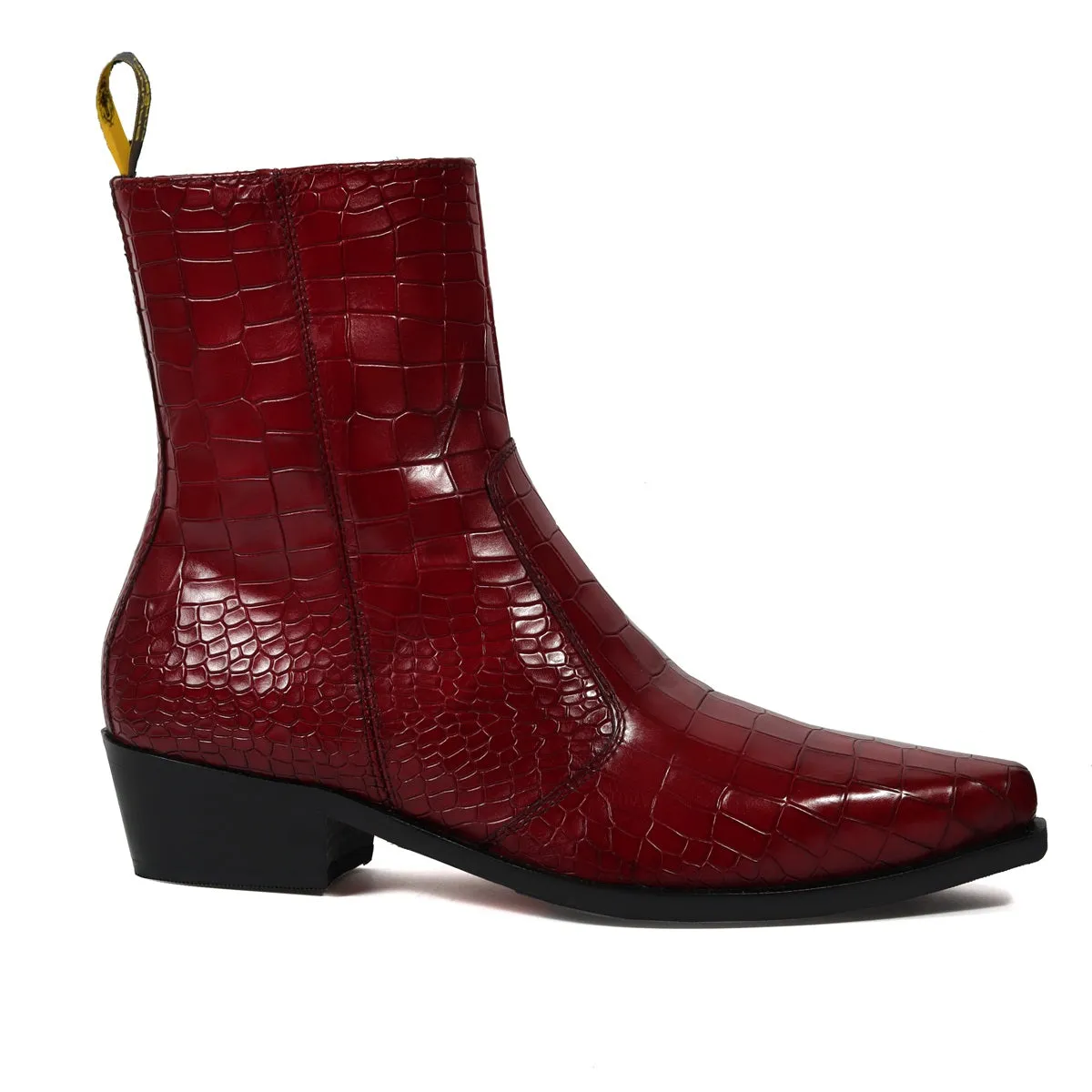 Cowboy Deep Cut Croco Wine Leather Cuban Heel Boots By Brune & Bareskin