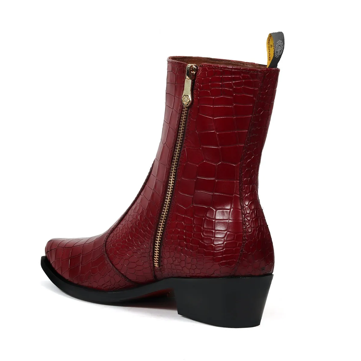 Cowboy Deep Cut Croco Wine Leather Cuban Heel Boots By Brune & Bareskin