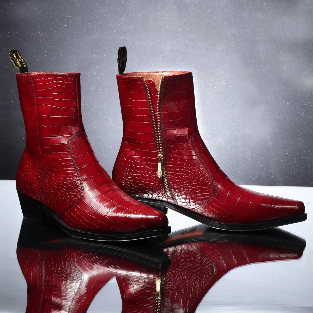 Cowboy Deep Cut Croco Wine Leather Cuban Heel Boots By Brune & Bareskin