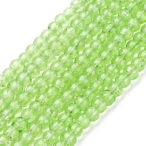 Crackle Glass Beads, Round, Transparent, Pale Green, 4mm