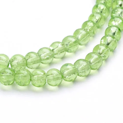 Crackle Glass Beads, Round, Transparent, Pale Green, 4mm