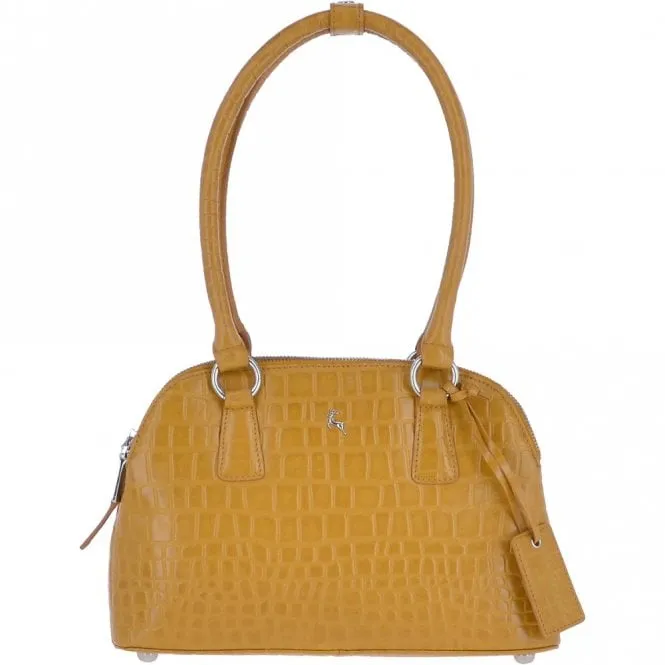 Crocodile Print Long Handled Three Section Tote Bag  Mustard Croc – 62730