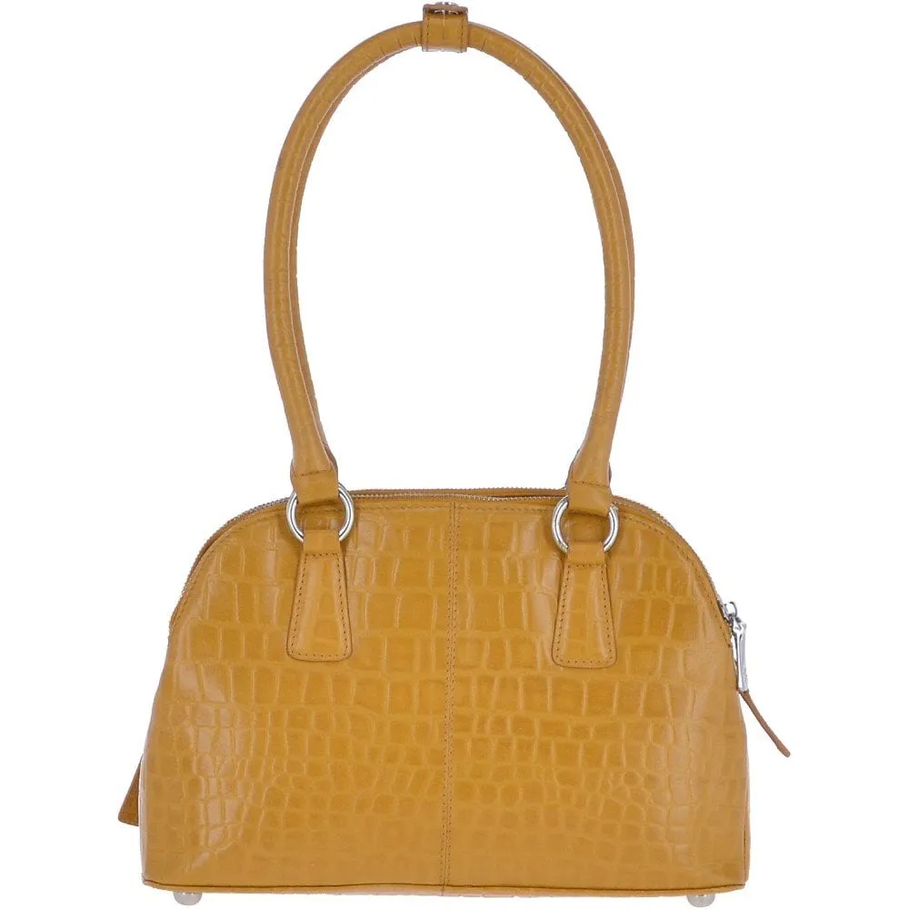 Crocodile Print Long Handled Three Section Tote Bag  Mustard Croc – 62730