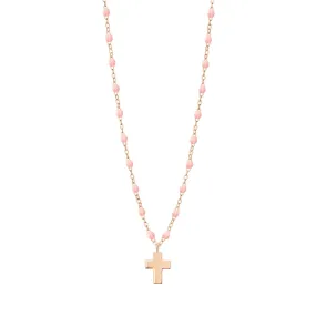 Cross Charm Classic Gigi Baby Pink necklace, Rose Gold, 16.5