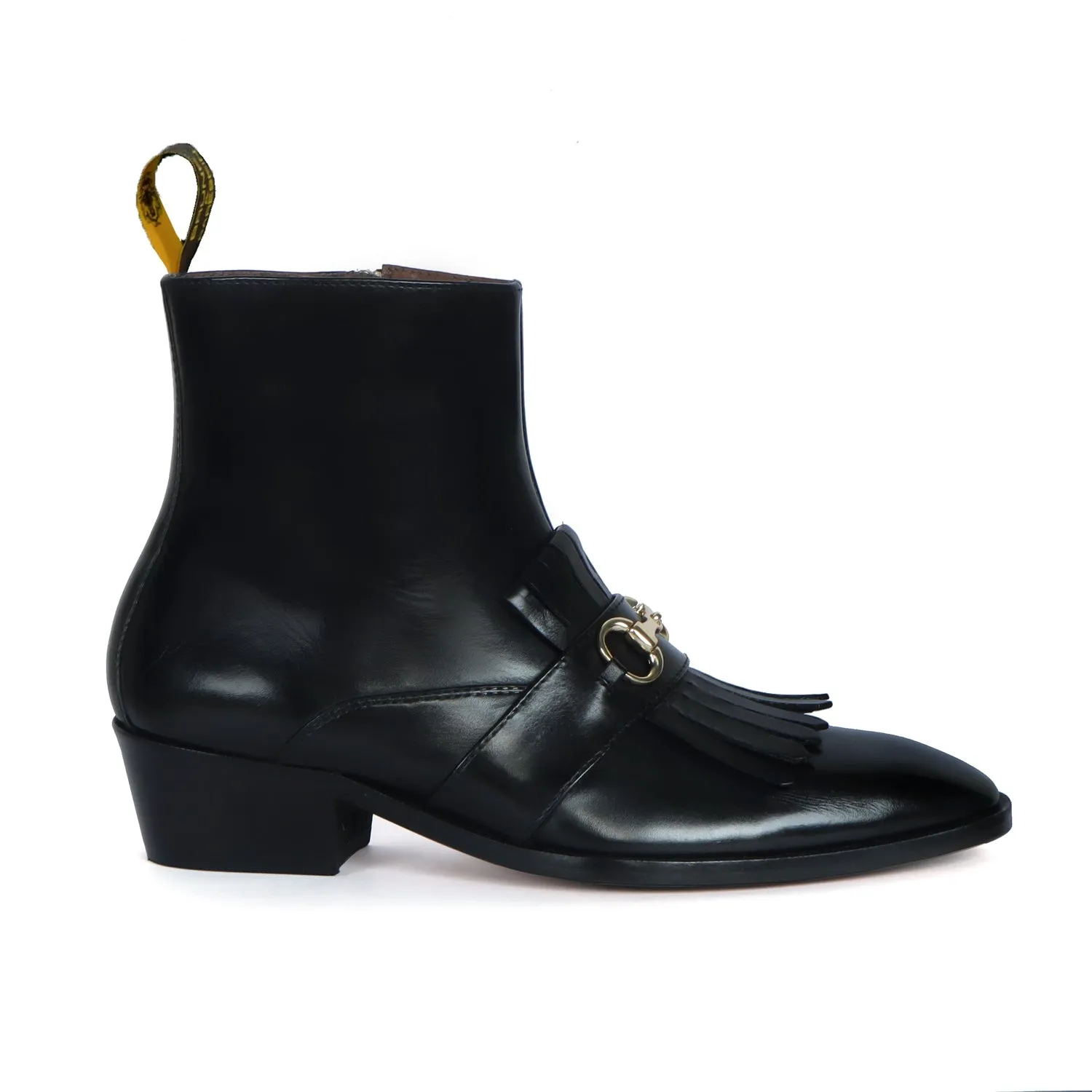 Cuban Heel Men Boots with Black Sleek Toe Fringes Horse-bit Buckle by Brune & Bareskin