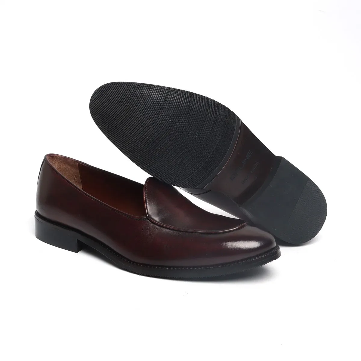 Dark Brown Leather Apron Toe New Mod Look Loafers by Brune & Bareskin