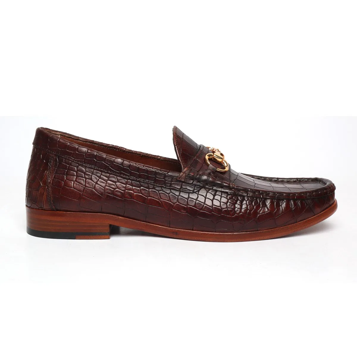 Dark Brown Leather Loafers in Croco Textured