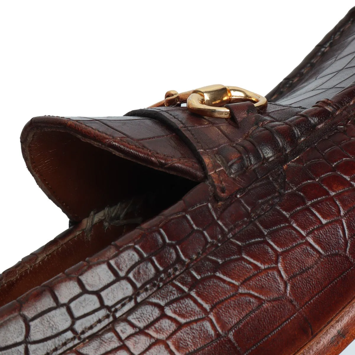 Dark Brown Leather Loafers in Croco Textured