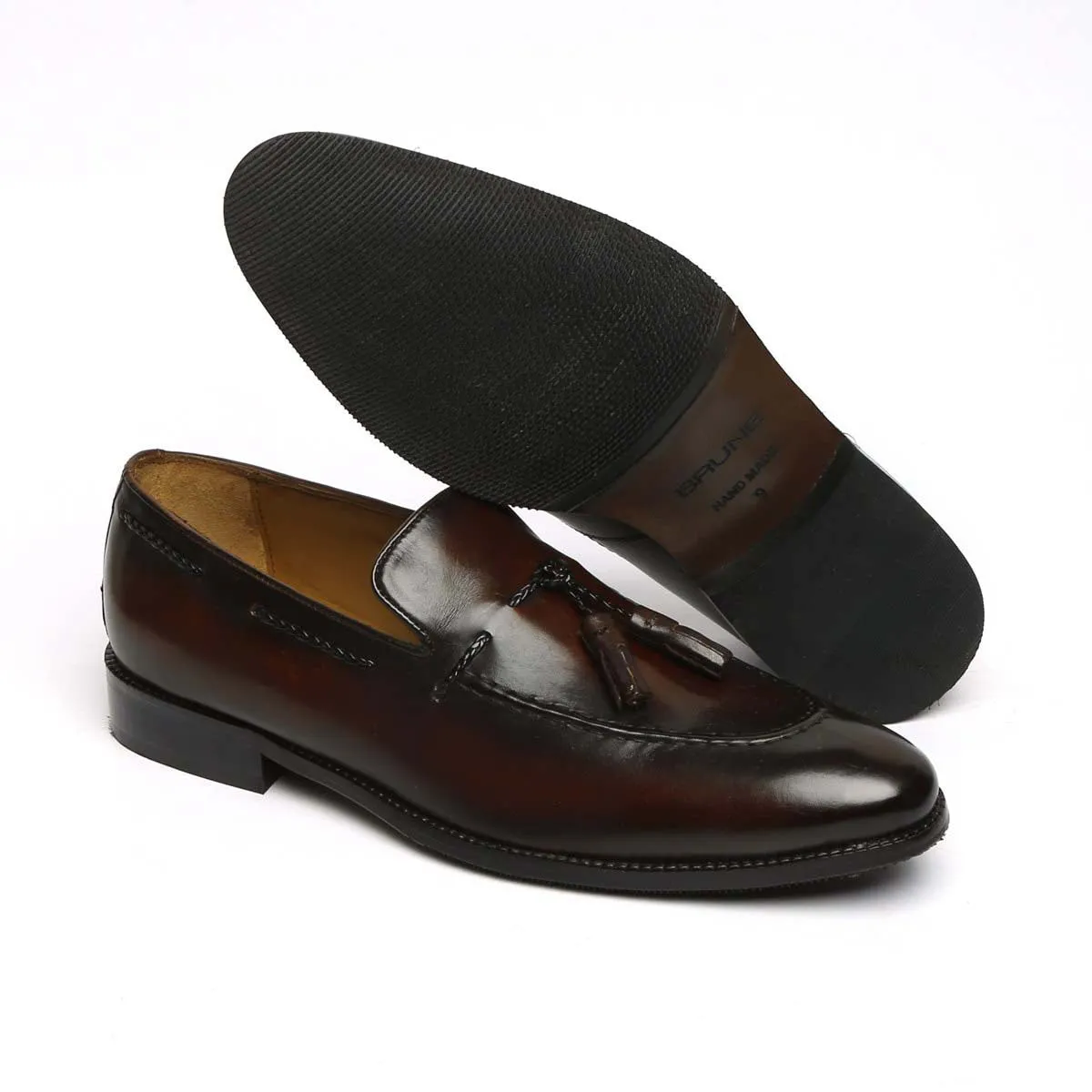 Dark Brown Loafers with Side Lacing Tassel Design in Genuine Leather By Brune & Bareskin