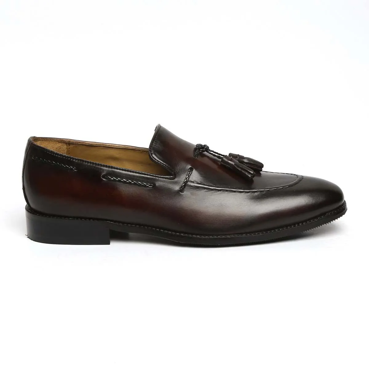 Dark Brown Loafers with Side Lacing Tassel Design in Genuine Leather By Brune & Bareskin