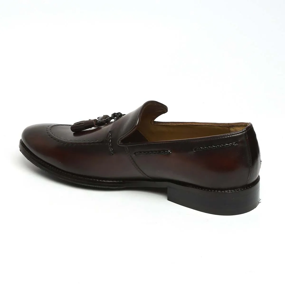 Dark Brown Loafers with Side Lacing Tassel Design in Genuine Leather By Brune & Bareskin