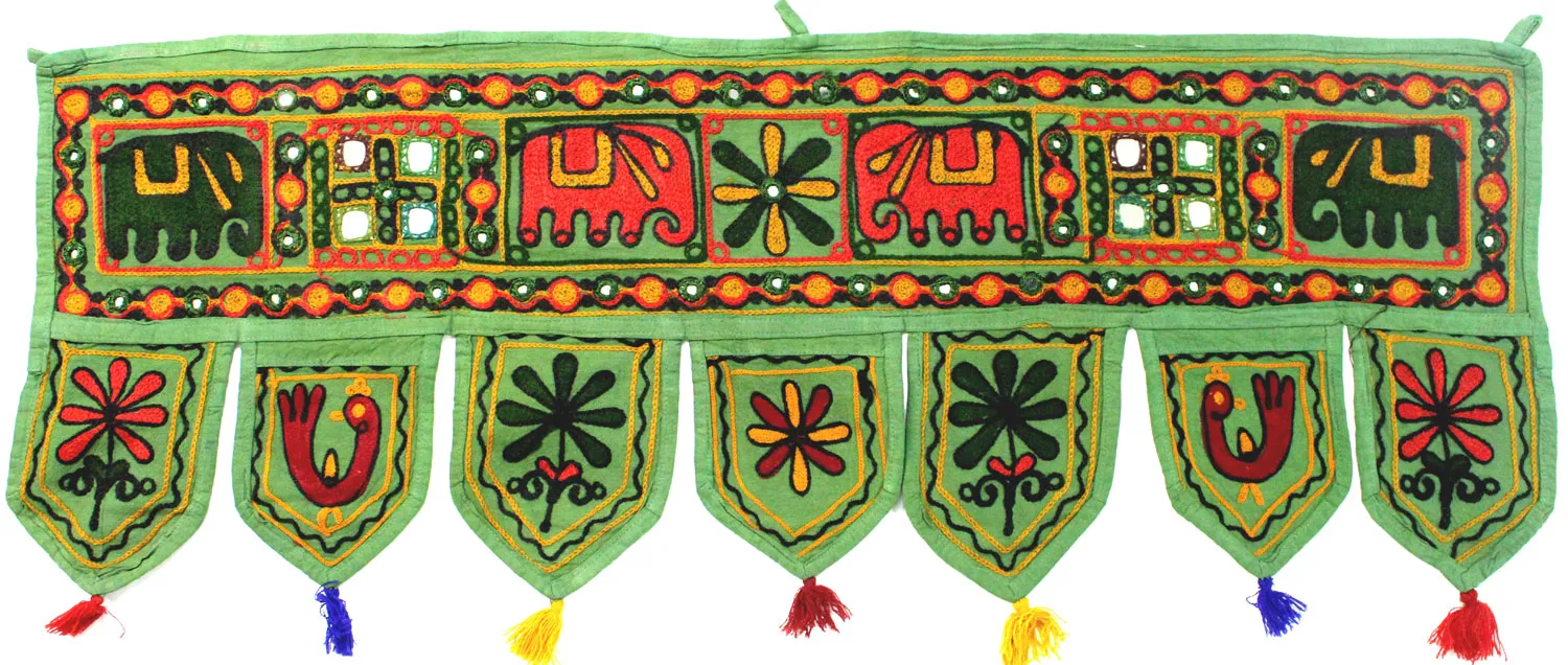 Decorative Entrance Toran Door Hanging Ethnic India Hanging (Green, 34 x 13 inches)