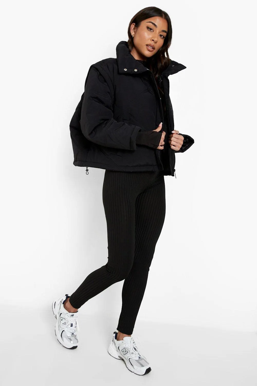 Detachable Sleeve Funnel Neck Puffer Jacket