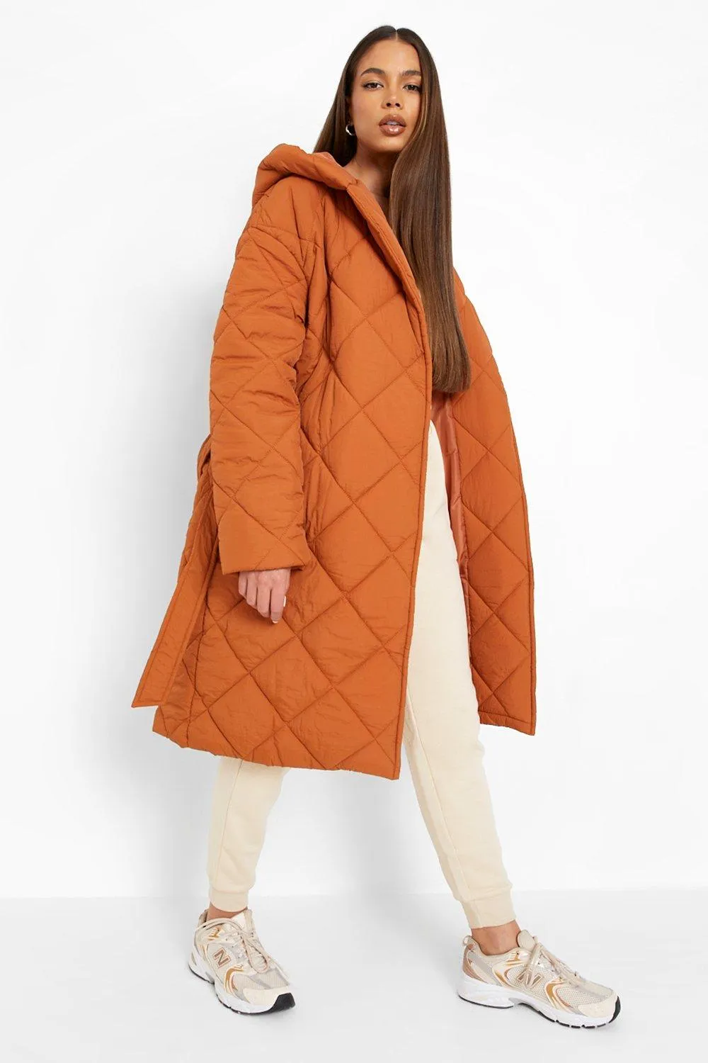 Diamond Quilted Belted Puffer Jacket