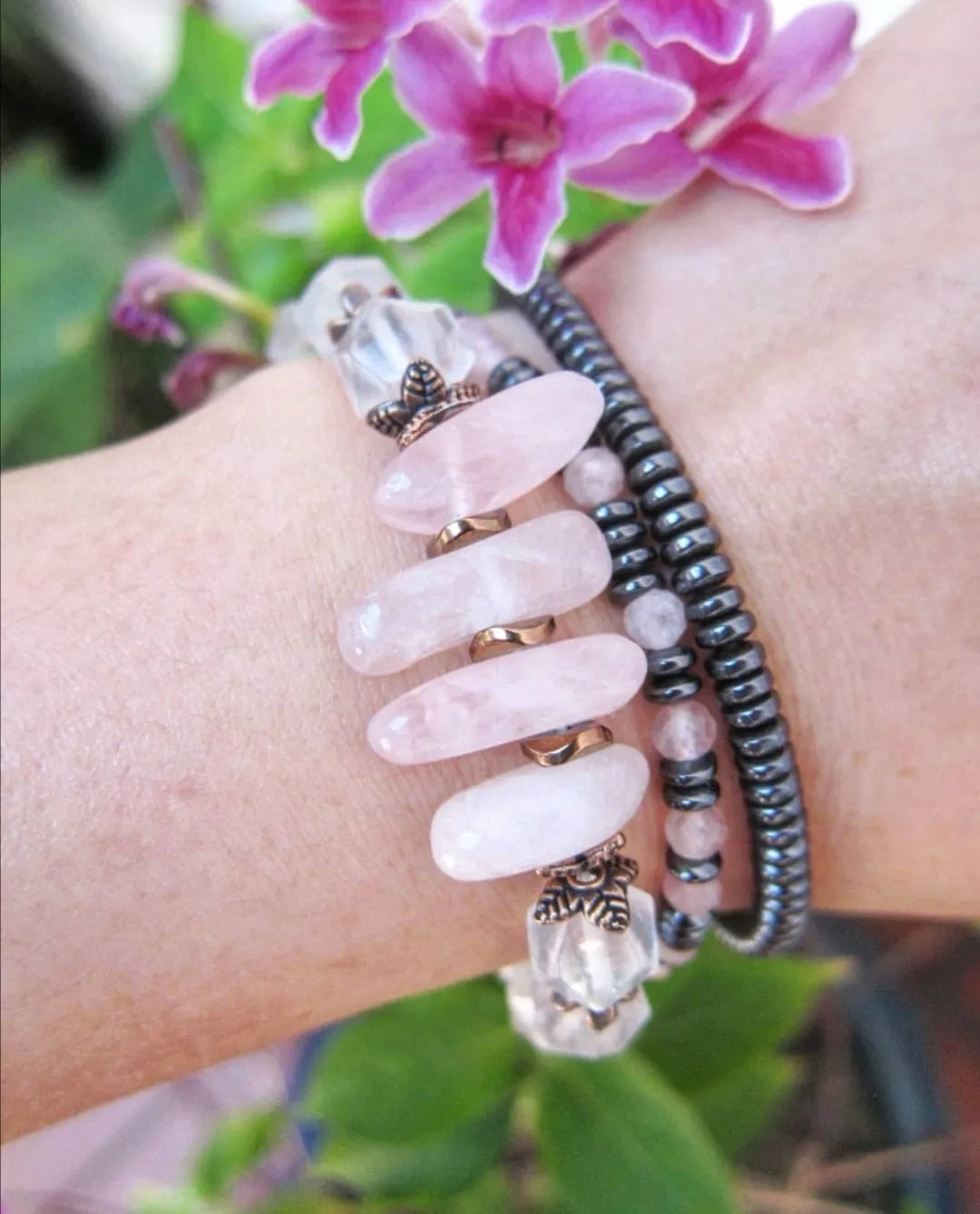 Divine Feminine Pink Quartz Fertility Mala Bracelet in OM Charm - Ltd Edition