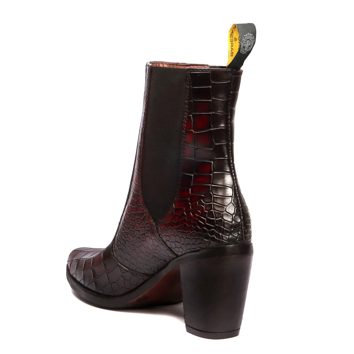 Dual Shade Patina Finish Boots In Smokey Wine Croco Textured Leather