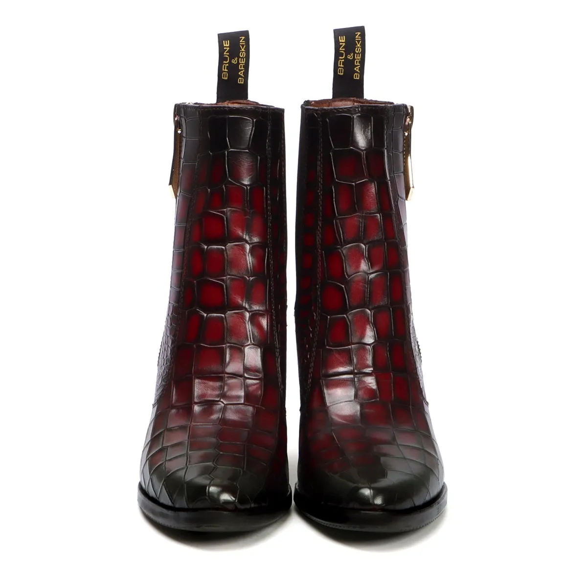 Dual Shade Patina Finish Boots In Smokey Wine Croco Textured Leather