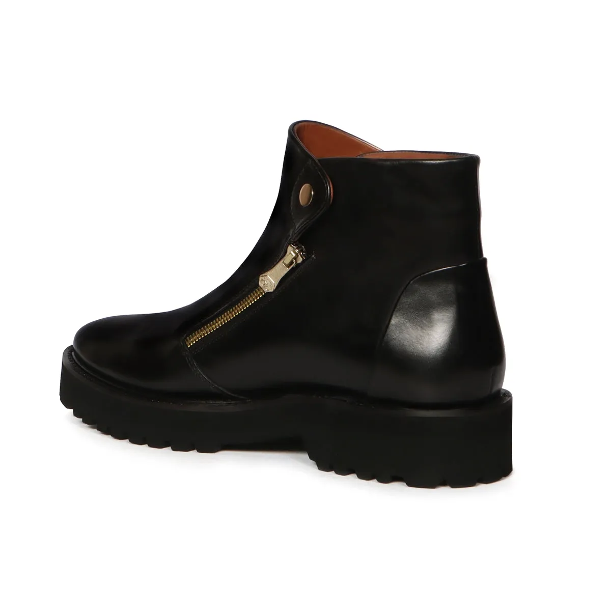 Dual Snap Light Weight Biker Boots with Button Zip Closure Black Leather By Brune & Bareskin