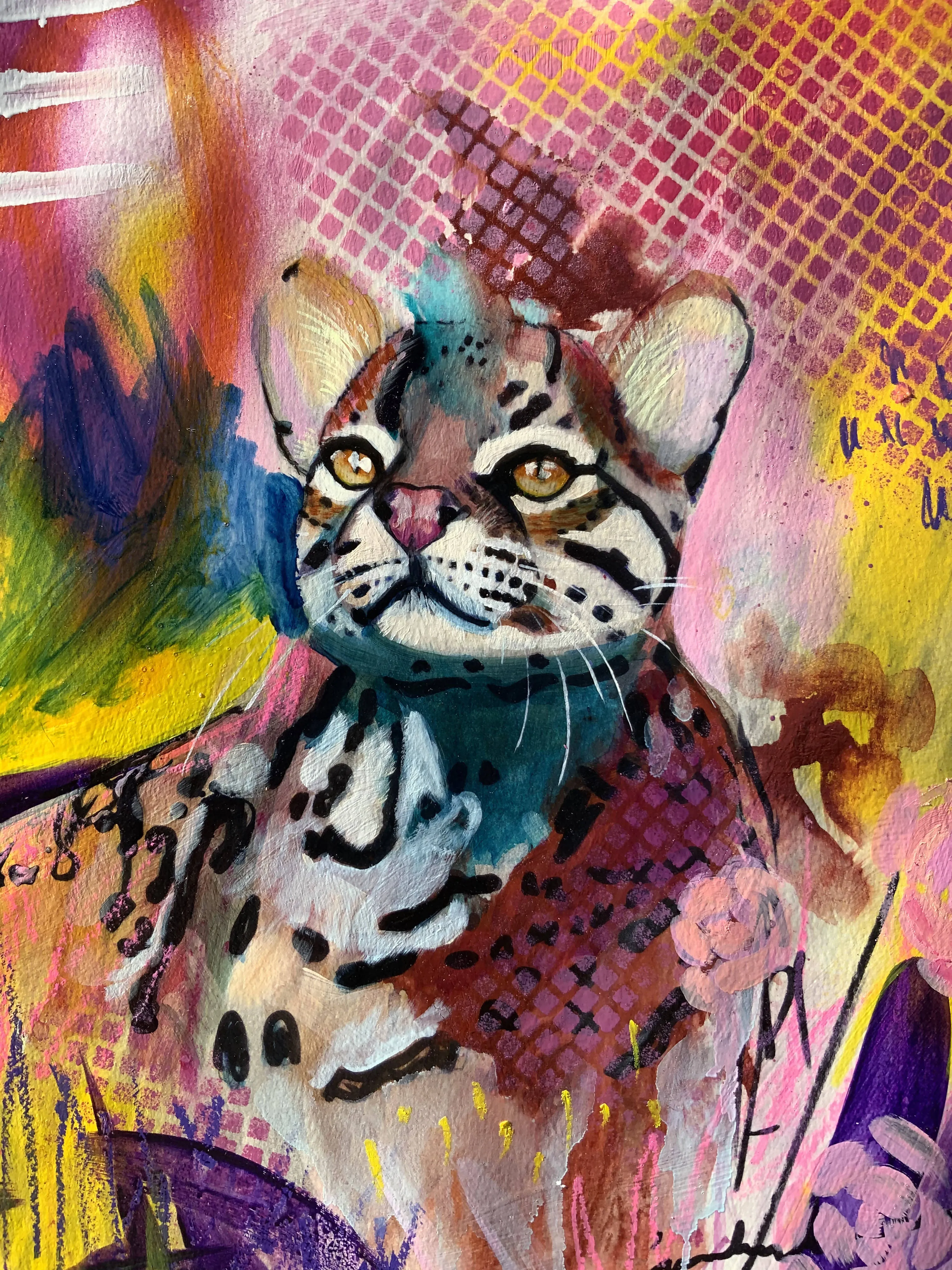 Edda Davila - Ocelot Pink Painting 22”x30”