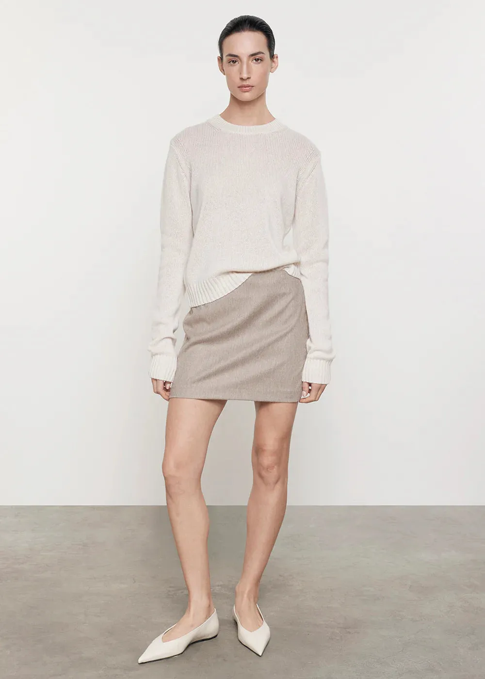 Enza Costa Cashmere Easy Crew Neck Sweater in Chalk 