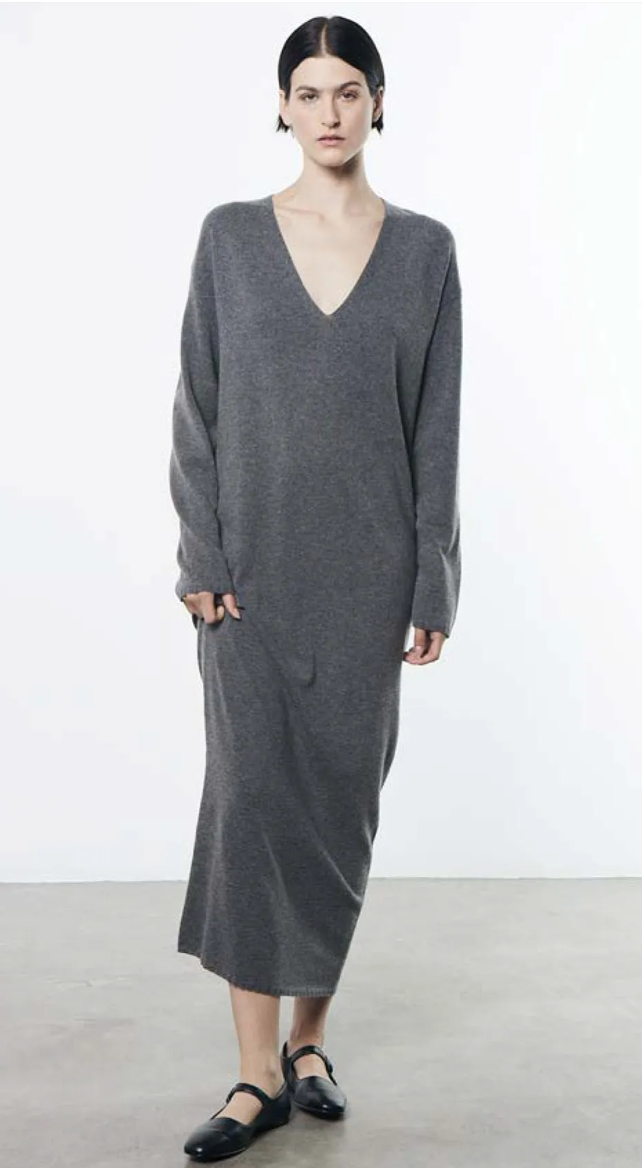 Enza Costa Cashmere/Wool Coccoon Sweater Dress in Heather Grey 