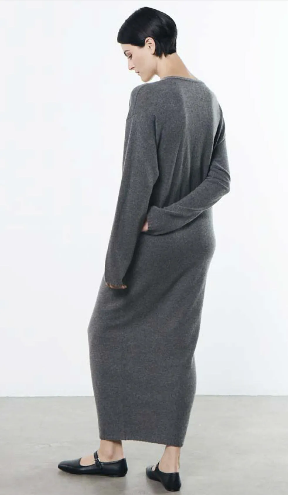 Enza Costa Cashmere/Wool Coccoon Sweater Dress in Heather Grey 