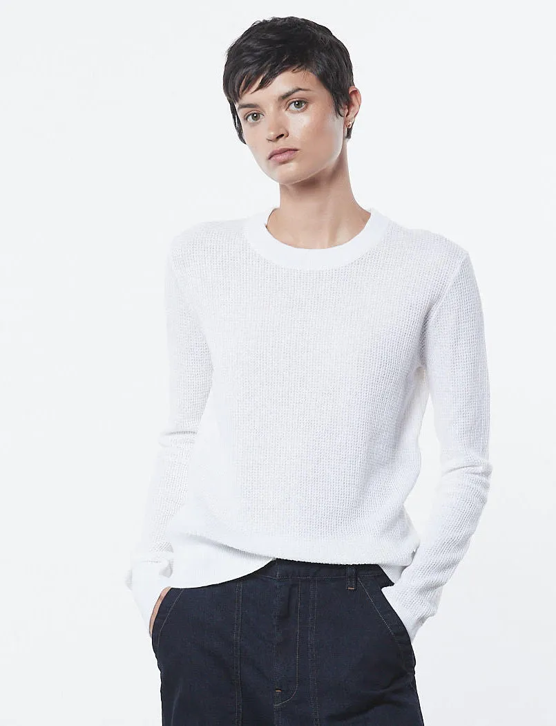 Enza Costa Linen Open Knit Crew Neck Sweater in White 