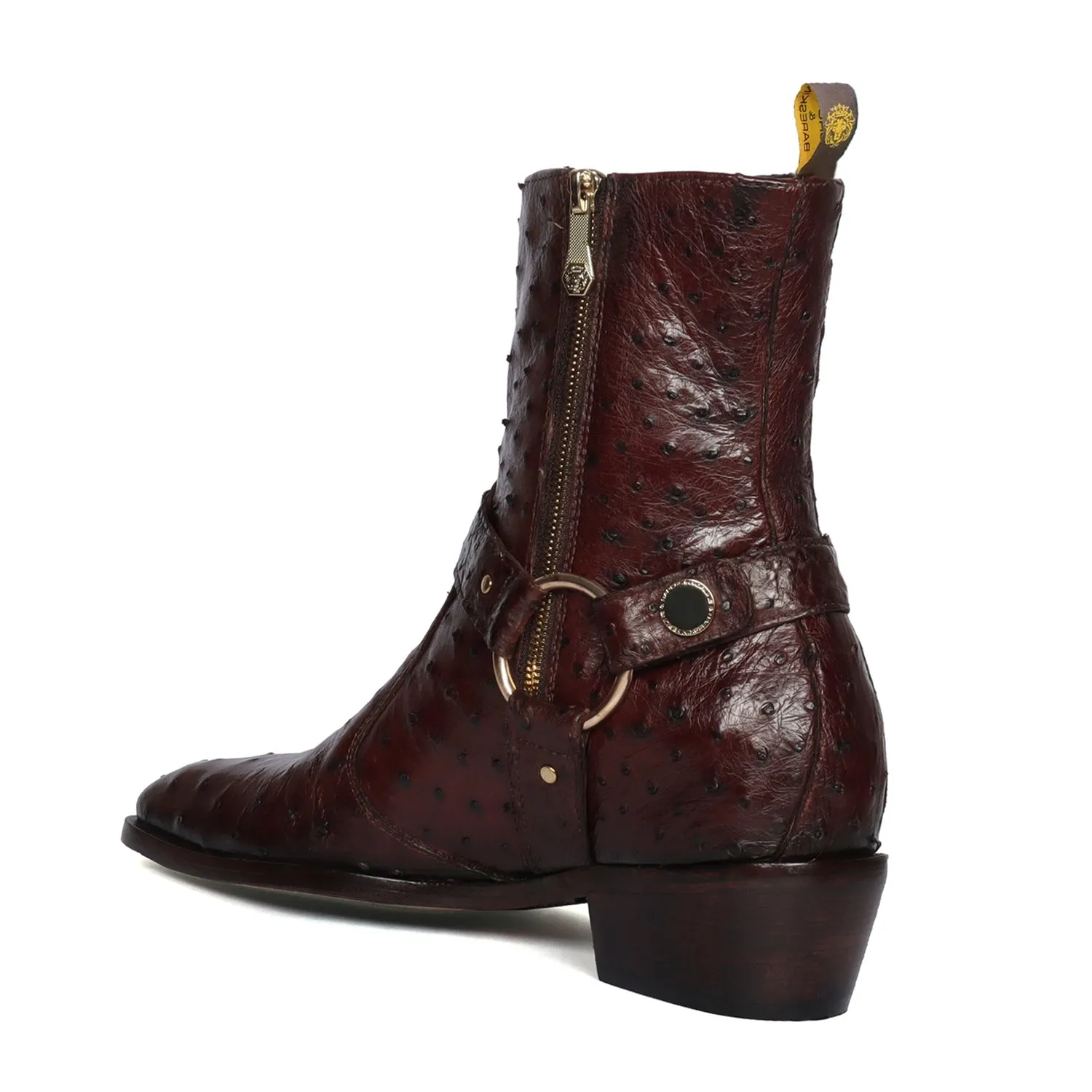 Exotic Dark Brown Boots in Ostrich Leather with Perfect Cuban Heel