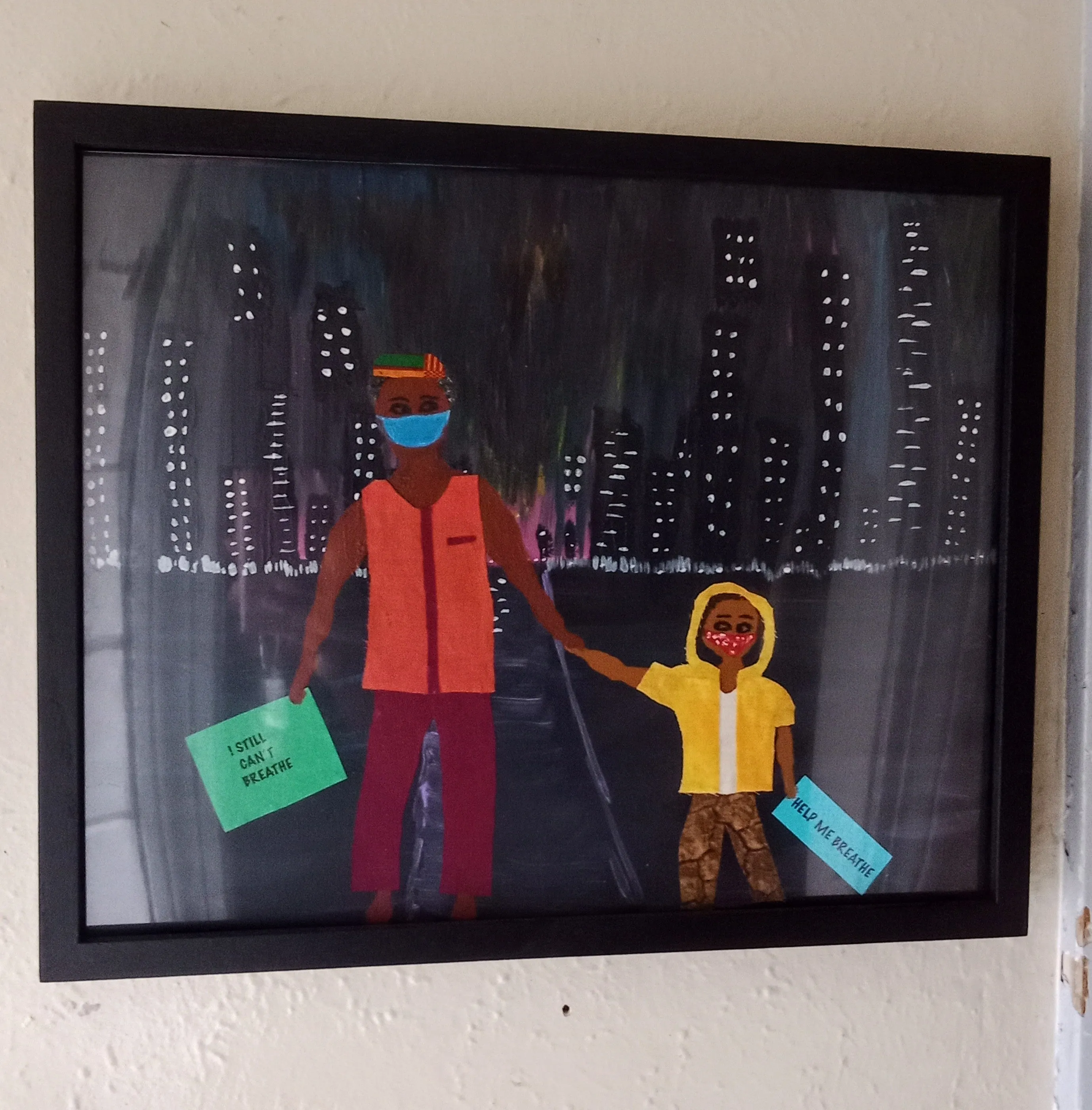 Father and Son Walking for Justice Black Artist Artwork Original Black Owned