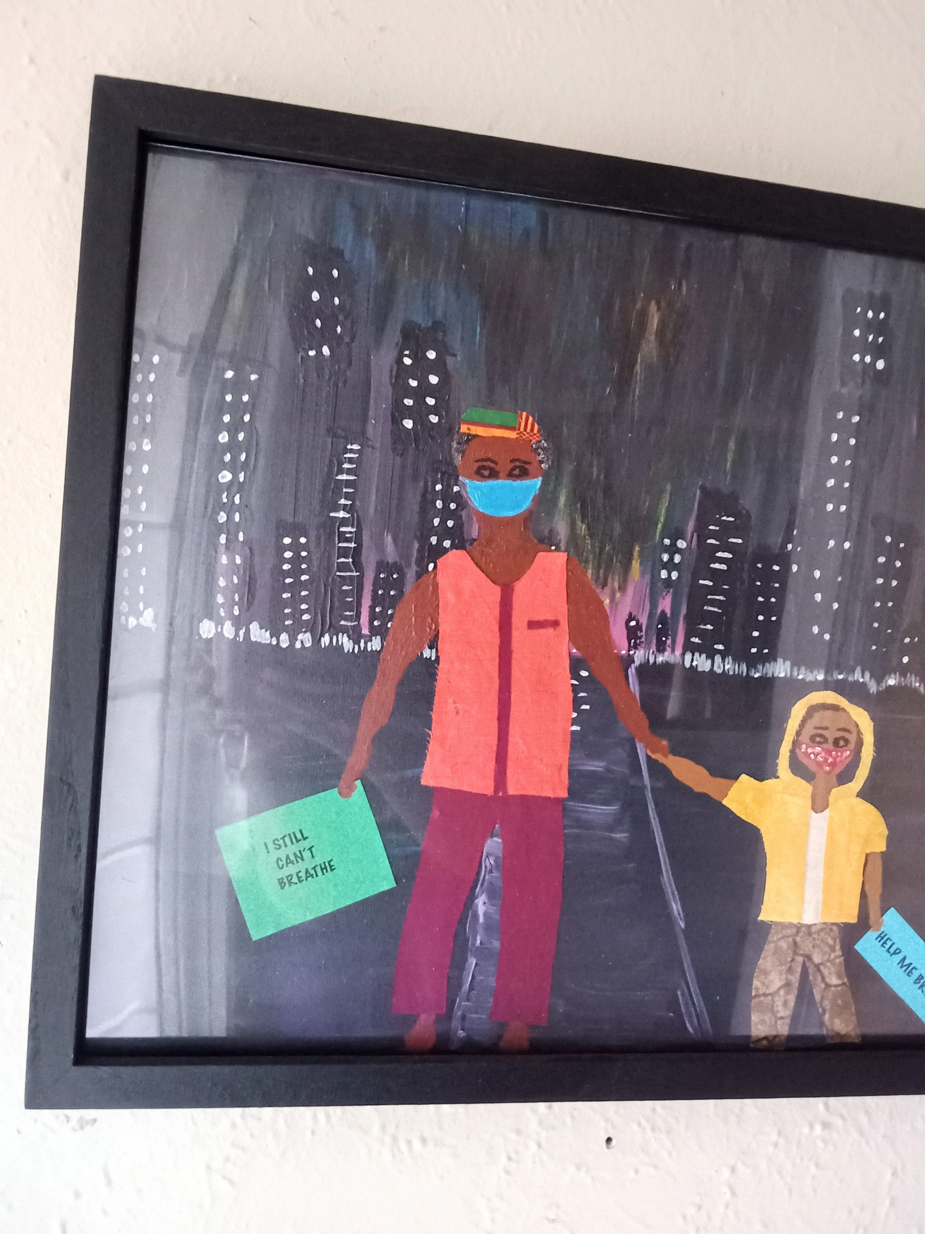 Father and Son Walking for Justice Black Artist Artwork Original Black Owned