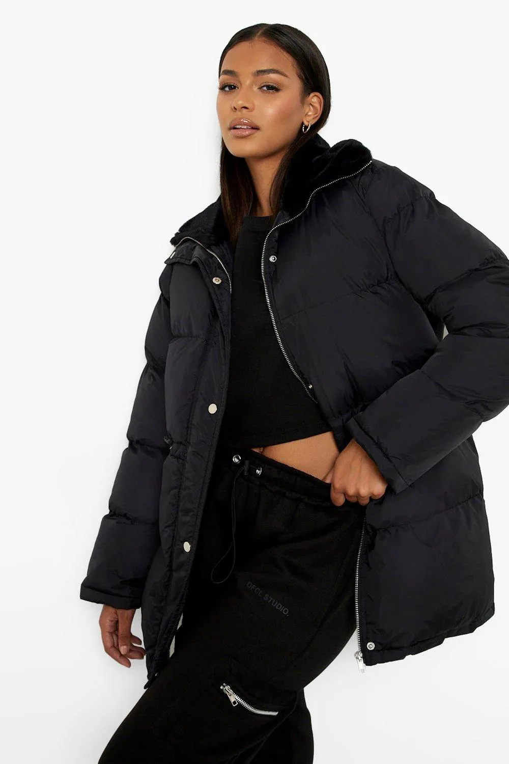 Faux Fur Trim Puffer Jacket