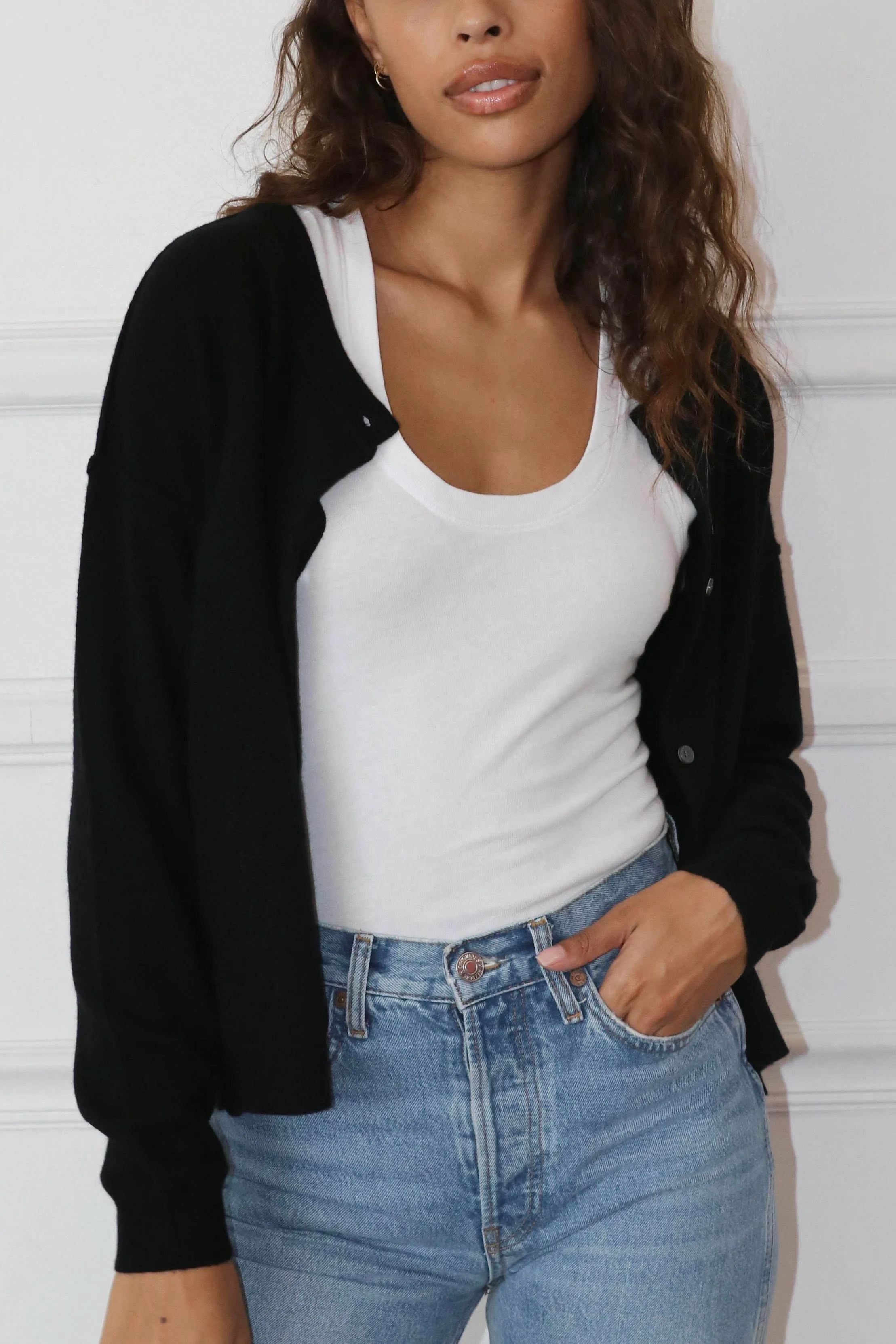 felicite Cashmere Boxy Cardigan Sweater in Black 