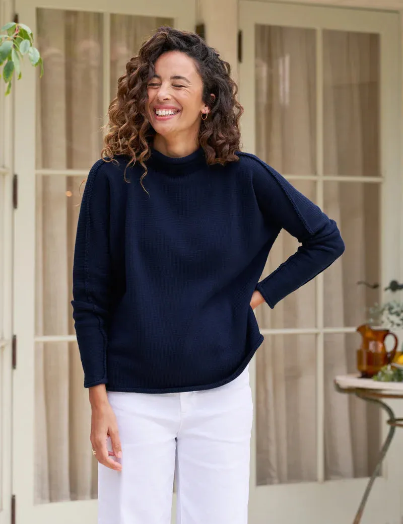 Frank & Eileen MONTEREY Rolled Neck Cotton Sweater in Navy 