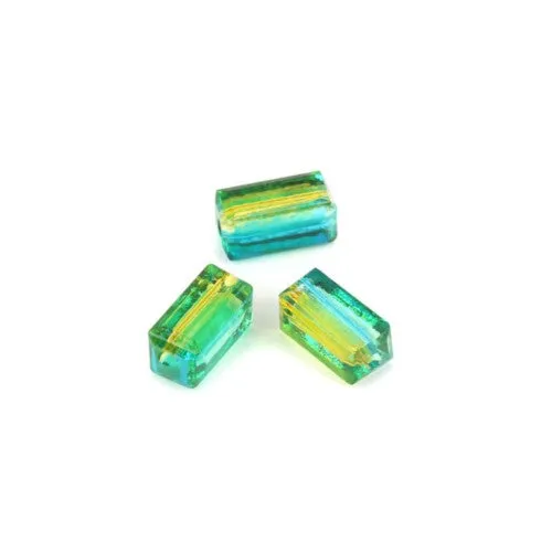 Glass Beads, Rectangle, Faceted, Two-Tone, Green, Yellow, 8mm