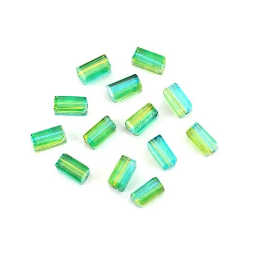 Glass Beads, Rectangle, Faceted, Two-Tone, Green, Yellow, 8mm