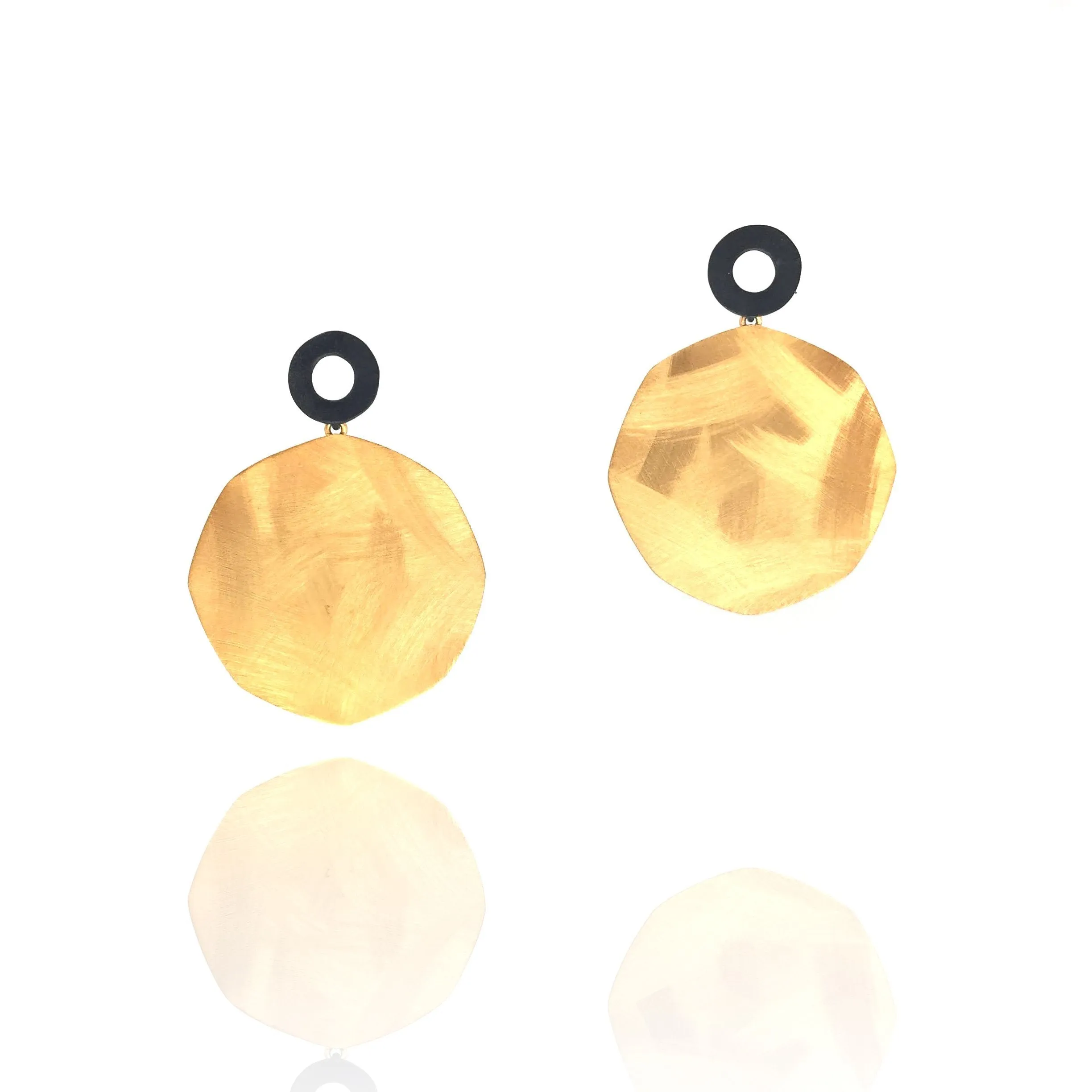 Gold and Black Disc Earrings