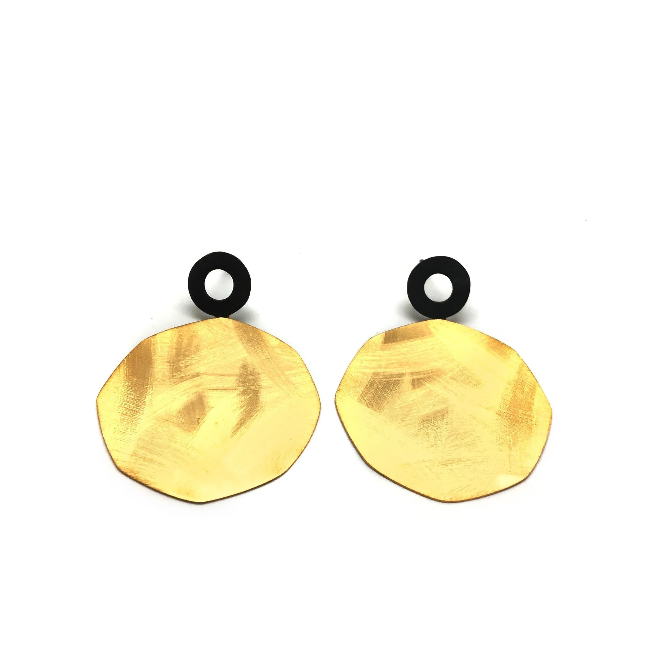 Gold and Black Disc Earrings