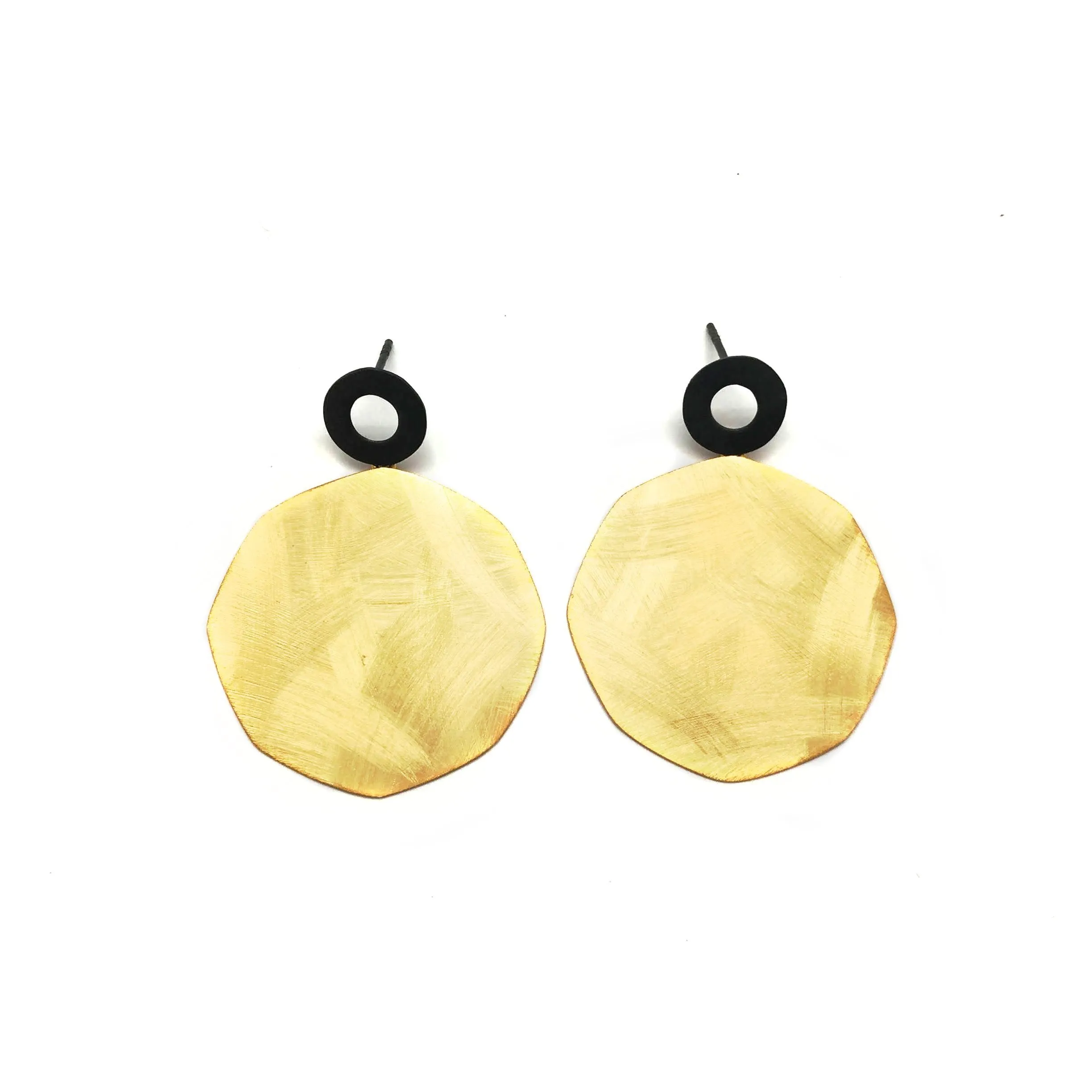 Gold and Black Disc Earrings