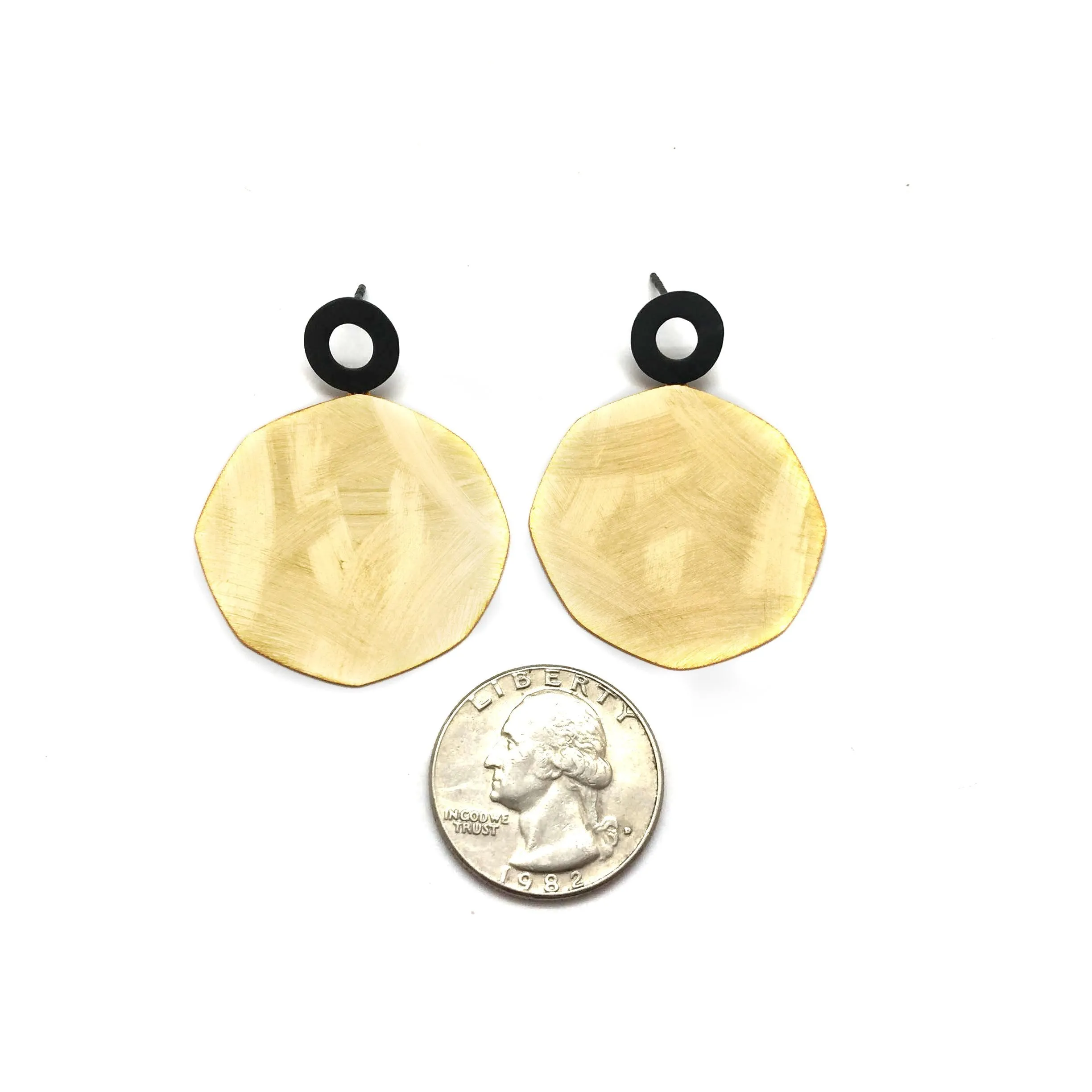 Gold and Black Disc Earrings