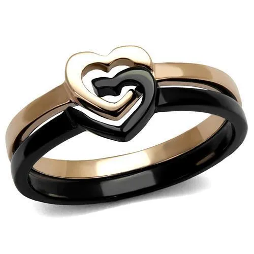 Gold and Black Intertwined Hearts Stainless Steel Ring