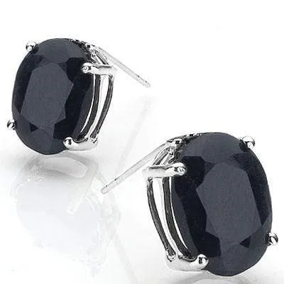 GREAT 11.26 CT GENUINE BLACK SAPPHIRE 10K SOLID WHITE GOLD EARRINGS